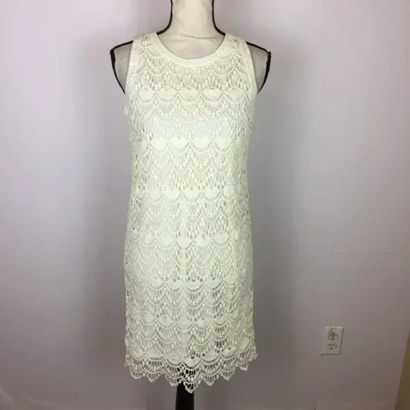 LOFT | Dresses | Ann Taylor Loft Mini Tank Dress Sz 4 Womans Ivory Crochet  Lace Sleeveless Lined | Poshmark